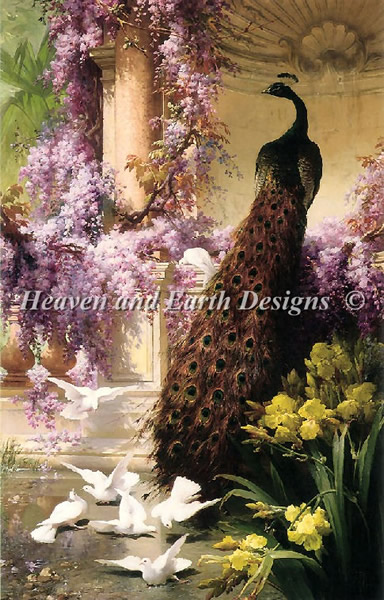 A Peacock and Doves in a Garden - Click Image to Close